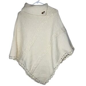 Vintage Flaherty Import Womens Cable Knit Poncho Crochet New England Countryside